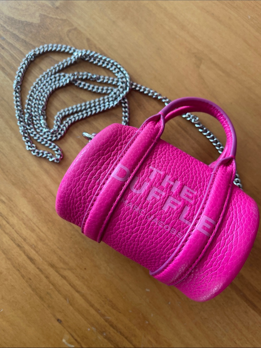 Marc Jacobs Mini Duffle Bag in Fuchsia with Silver Chain